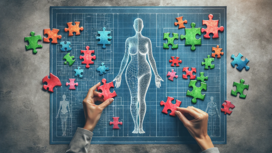 Woman's Body Blueprint with Puzzle Pieces